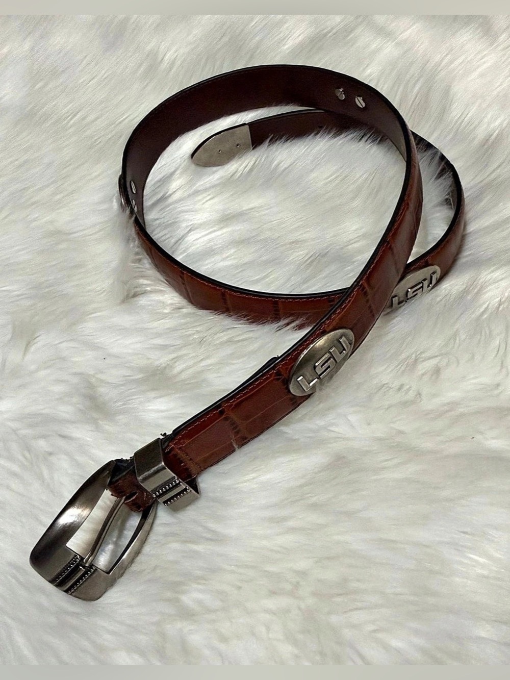 ZEP-PRO LSU Croc Leather Belt Brown Size 38